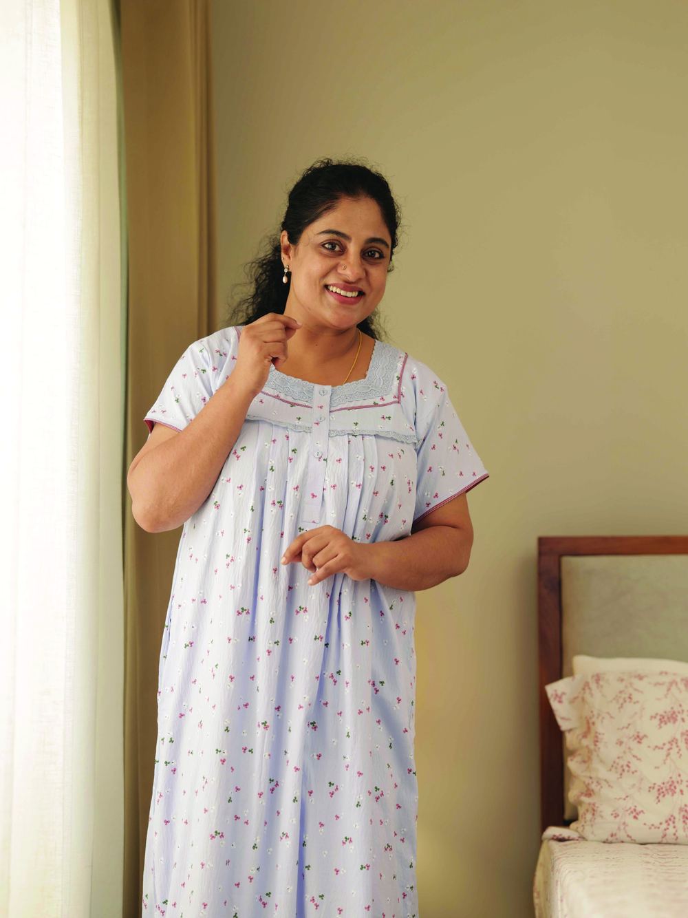 Ivory floral button-down nighty