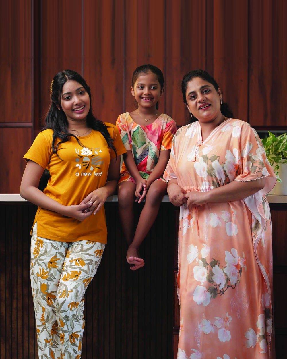 Mother and daughter wearing matching Relax Homewear peach coord sets
